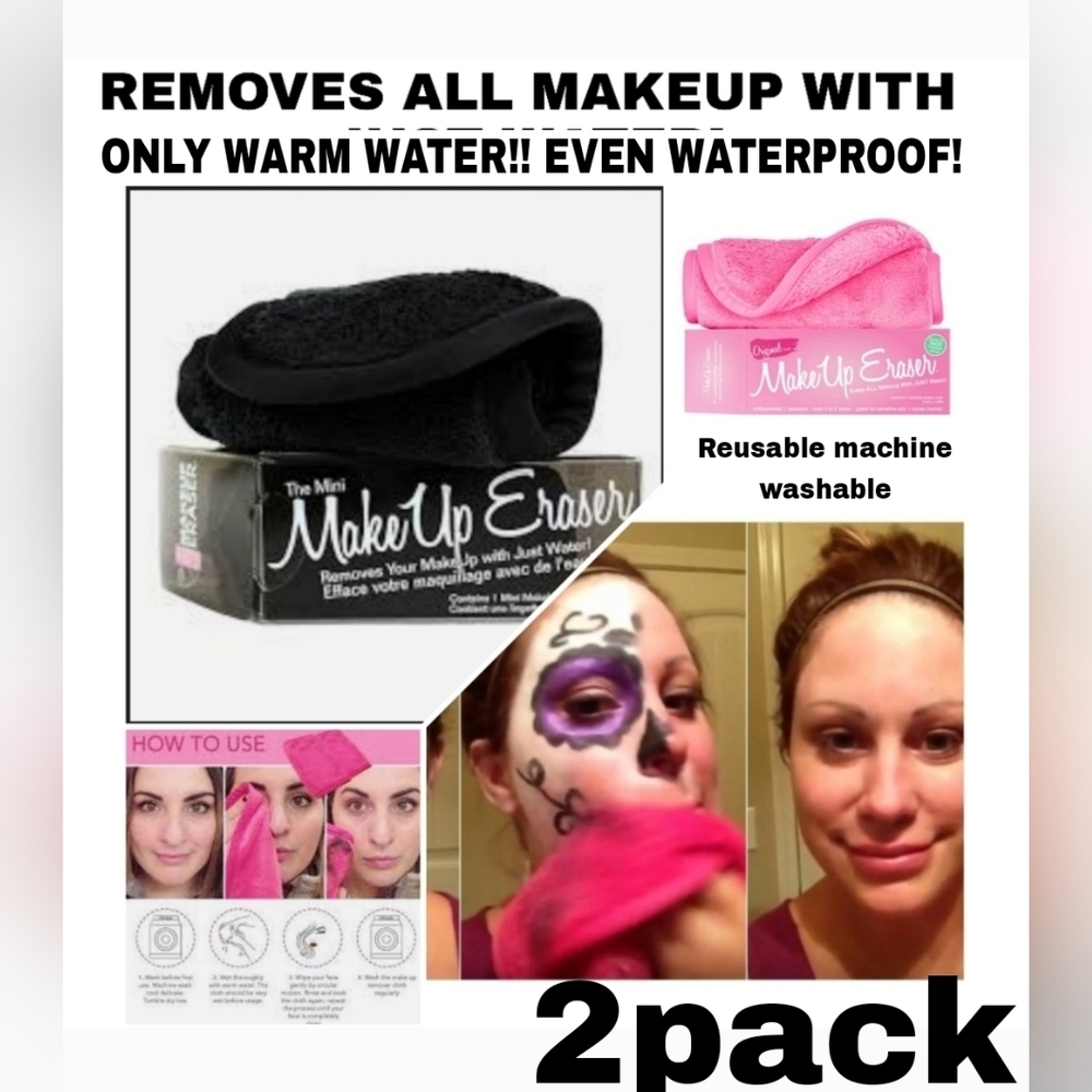 2pk 👀 "makeup eraser" Removes all makeup w JUST WARM WATER 1 Pink 1 Black